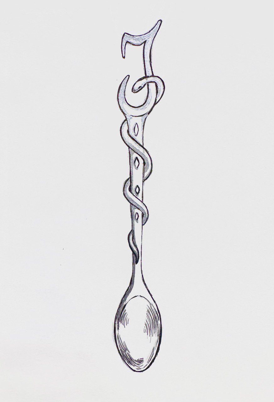 Sketch for the subsequent creation of a personalized silver spoon with initials